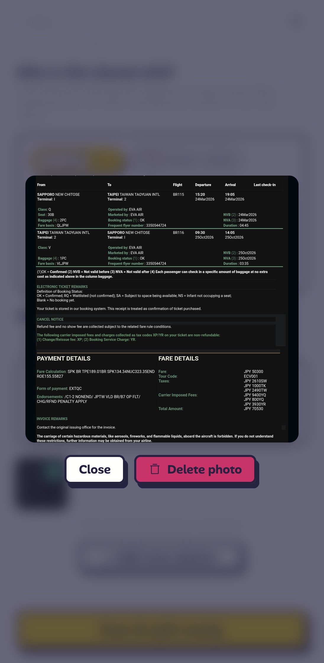 Receipteller reading a booking email: the amount and date are added to a new expense